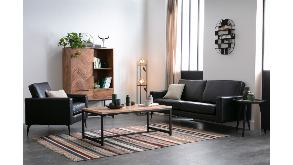 Canap design 3 places noir RICCI