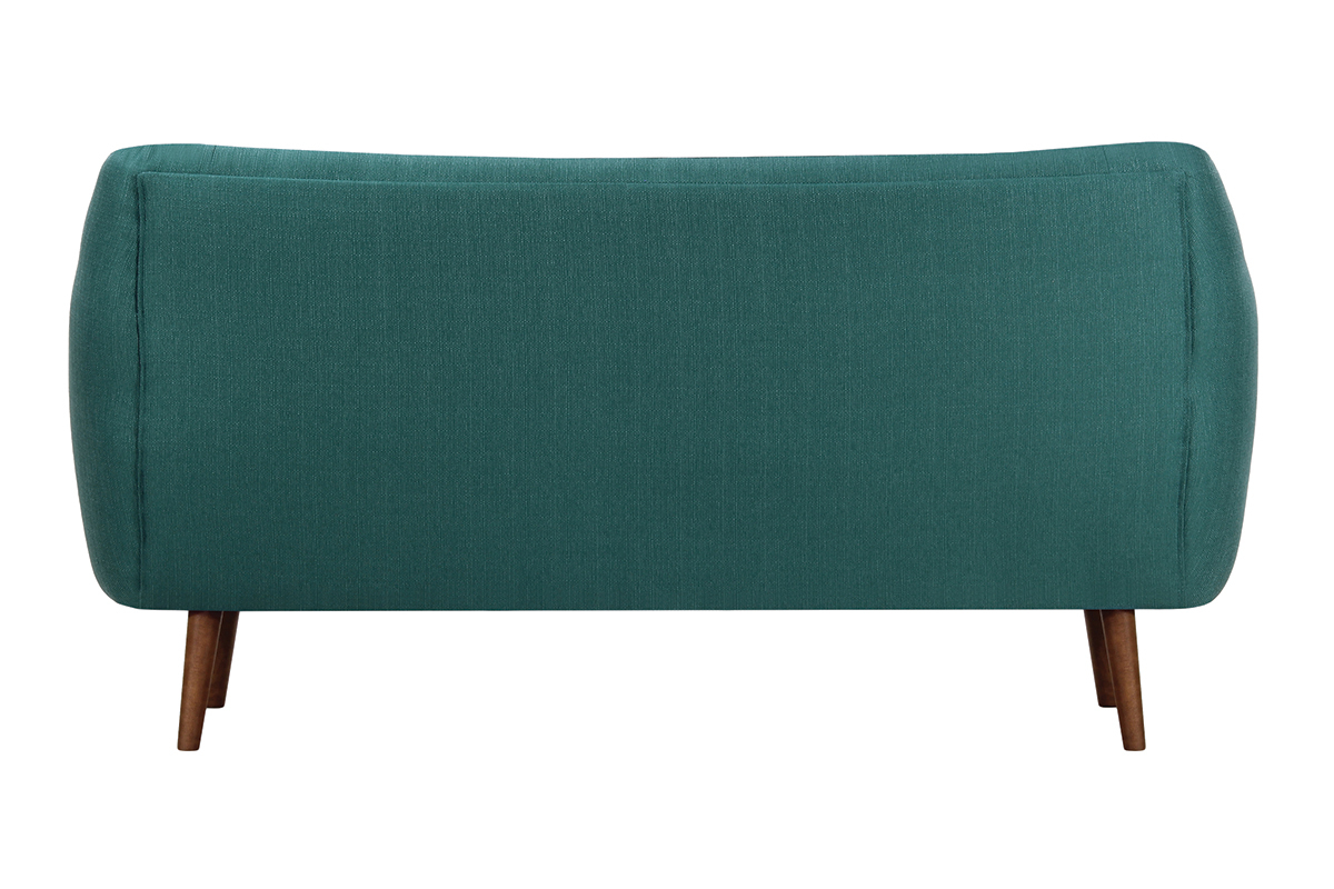 Canap� design 3 places tissu bleu canard pieds noyer OLAF