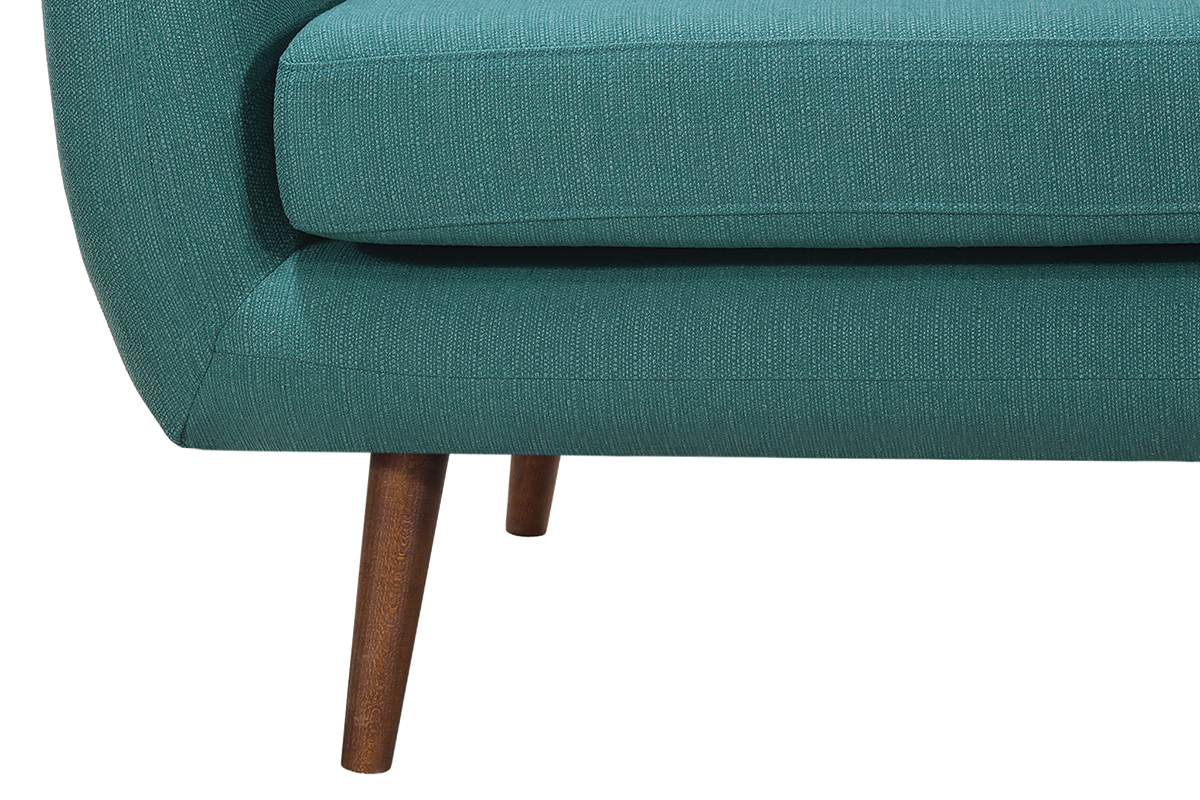 Canap� design 3 places tissu bleu canard pieds noyer OLAF