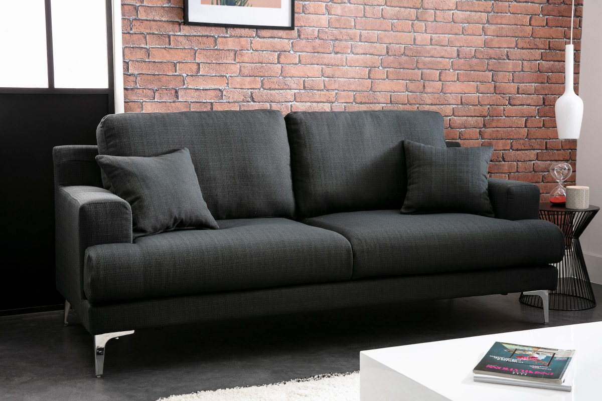 Canap design 3 places tissu gris fonc BOMEN