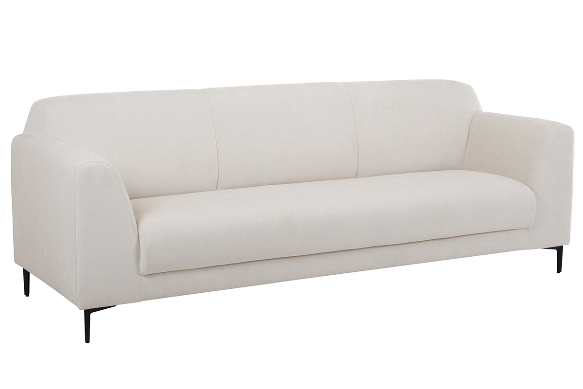 Canap design 4 places en tissu effet velours beige et mtal noir ALOWISS