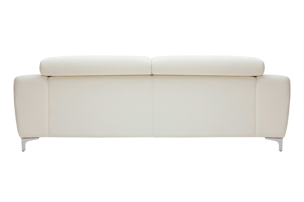 Canap design avec ttires ajustables 3 places cuir blanc et acier chrom NEVADA