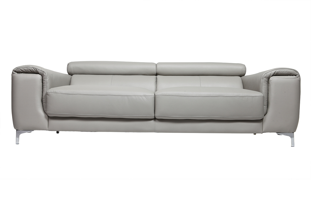 Canap design avec ttires ajustables 3 places cuir gris et acier chrom NEVADA