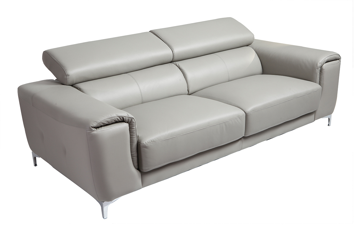 Canap design avec ttires ajustables 3 places cuir gris et acier chrom NEVADA