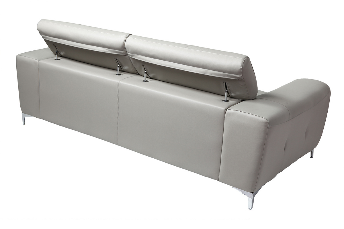 Canap design avec ttires ajustables 3 places cuir gris et acier chrom NEVADA