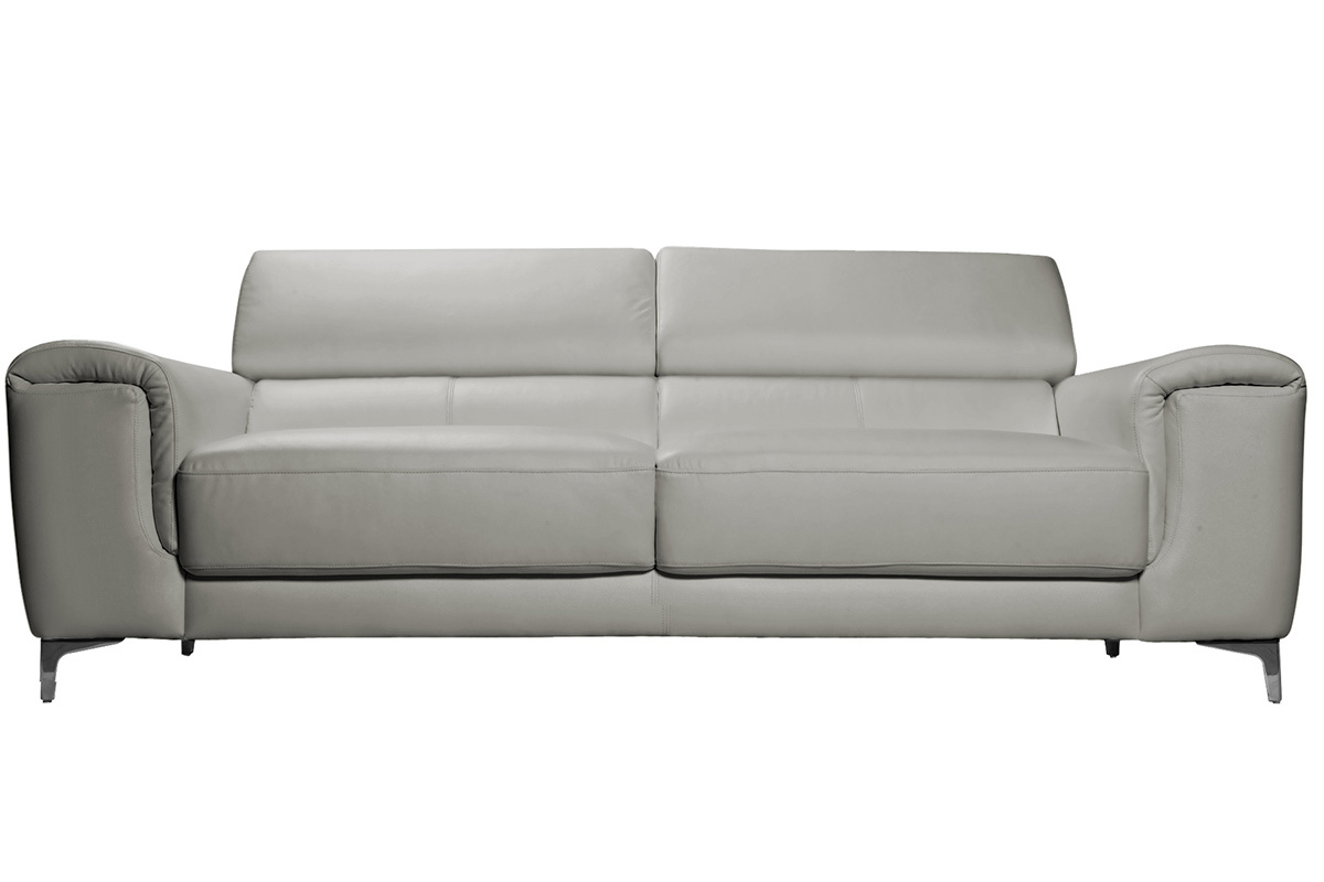 Canap design avec ttires ajustables 3 places cuir gris et acier chrom NEVADA