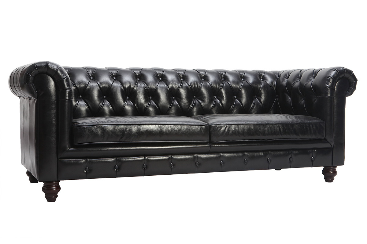 Canap� design cuir noir 3 places CHESTERFIELD - cuir de buffle