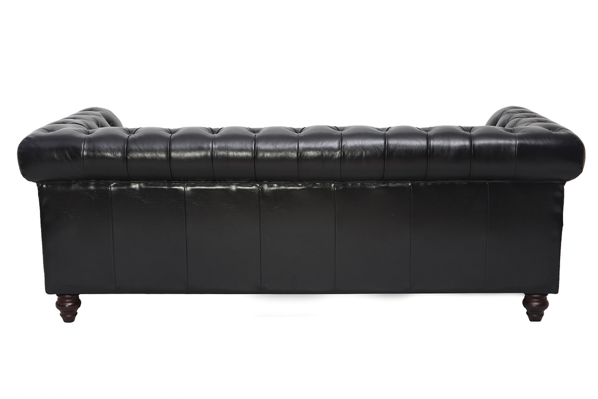 Canap� design cuir noir 3 places CHESTERFIELD - cuir de buffle
