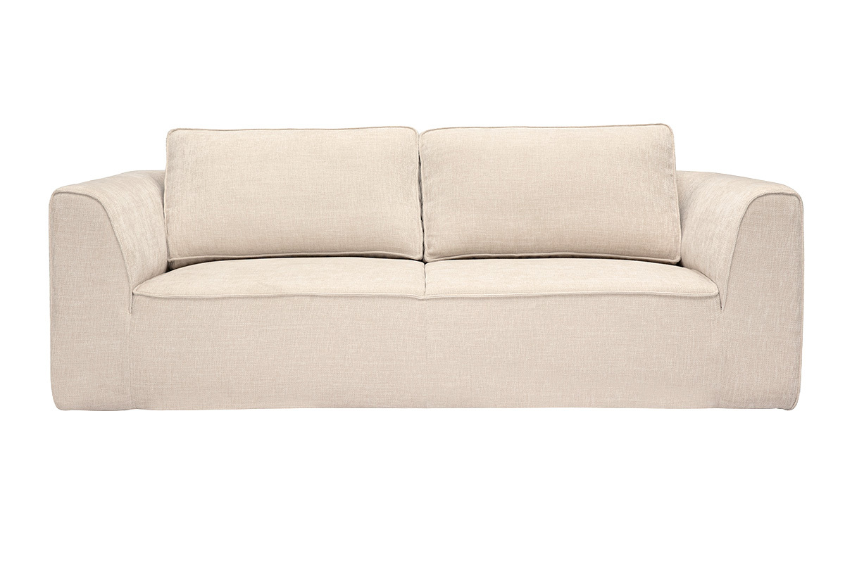 Canap� design en tissu effet velours textur� beige 3 places GRAMMY