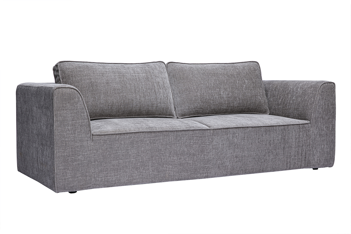 Canap� design en tissu effet velours textur� gris 3 places GRAMMY