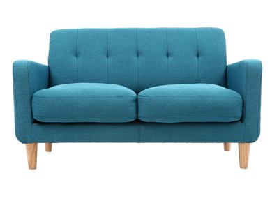Canap&eacute; design scandinave tissu bleu canard 2 places LUNA