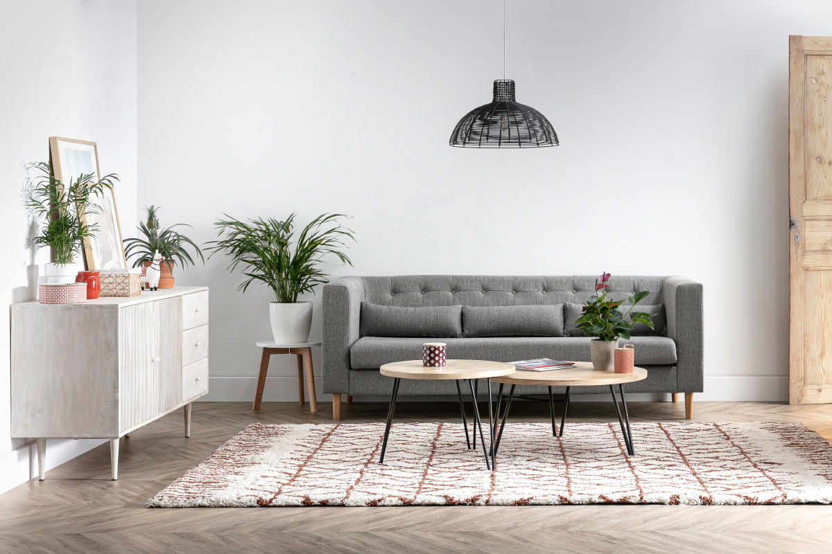 Canap� design tissu gris clair 3 places FRANN