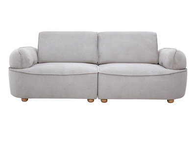 Canap&eacute; &eacute;lectrique 3 places dossier avance-recule en tissu chenille gris et bois clair OTIS