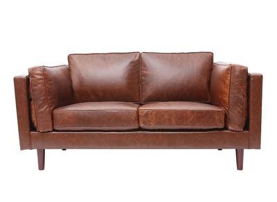 Canap&eacute; en cuir vintage 2 places marron CURTIS - cuir de vache