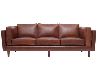 Canapé en cuir vintage 3 places marron CURTIS - cuir de vache - Canapé en cuir vintage 3 places marron CURTIS - cuir de vache