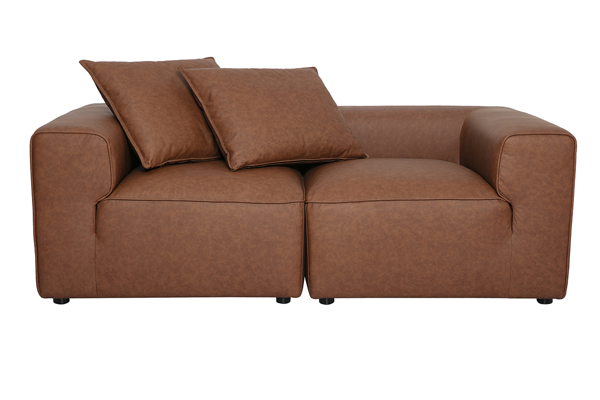 Canap� modulable 2 places en cuir marron FERGUS