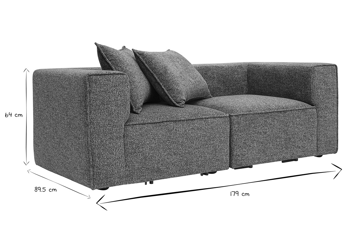 Canap modulable 2 places en tissu chin gris fonc KERRY
