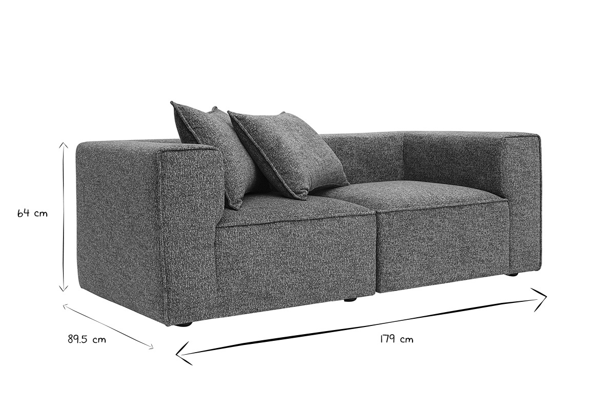 Canap modulable 2 places en tissu chin gris fonc KERRY