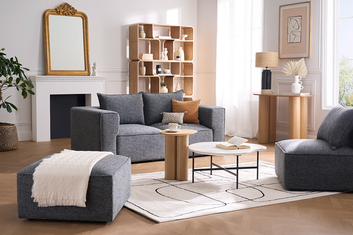 Canap modulable 2 places en tissu chin gris fonc KERRY