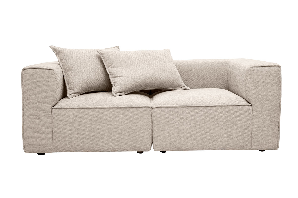 Canap� modulable 2 places en tissu effet velours textur� beige KERRY