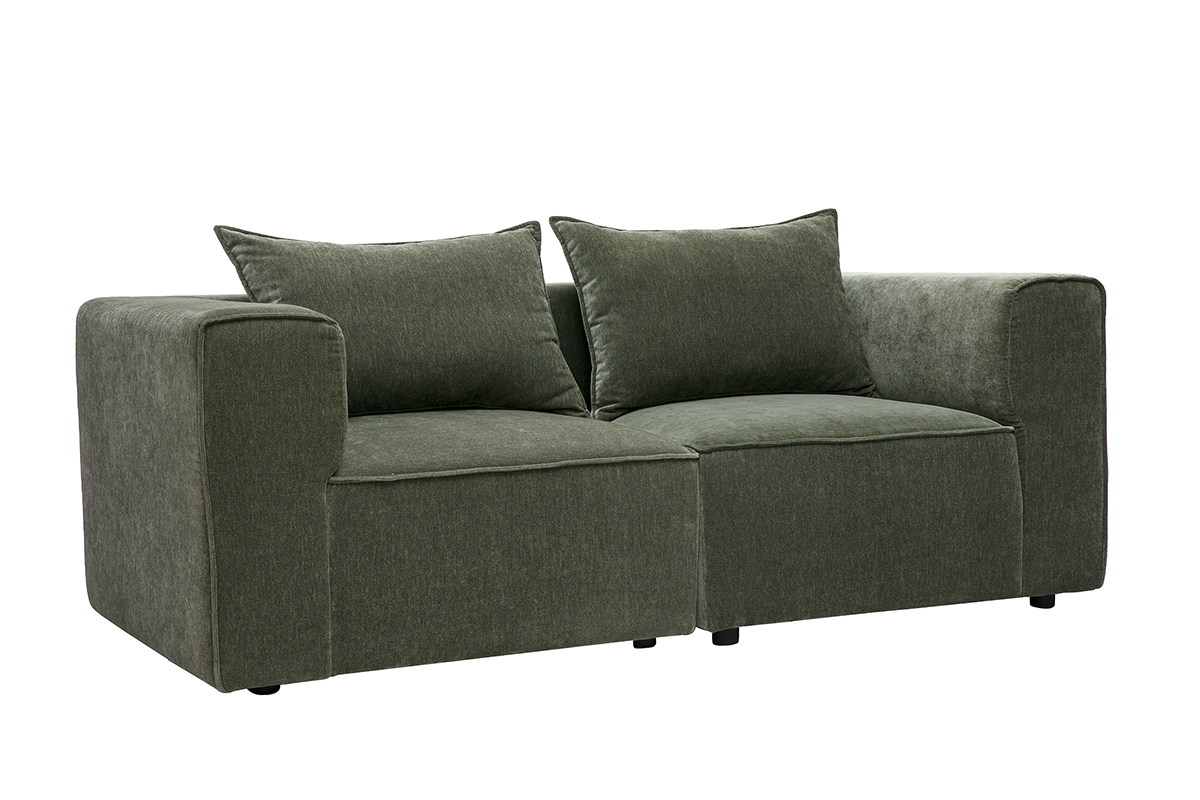 Canap� modulable 2 places en tissu effet velours vert kaki KERRY