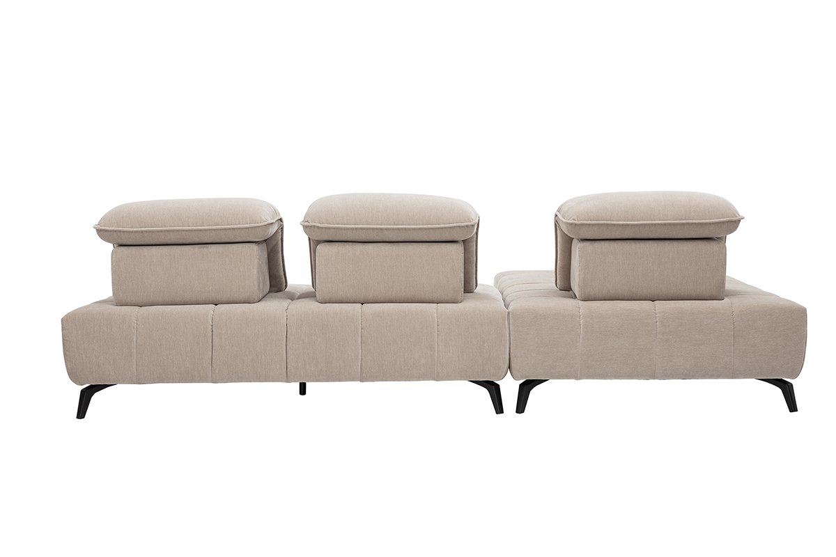 Canap� modulable 4 places avec t�ti�res ajustables en tissu effet velours taupe et m�tal noir OLMO