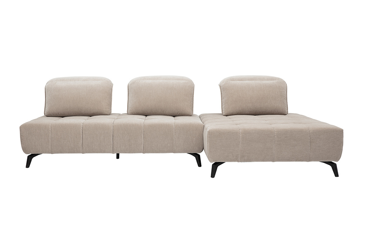 Canap� modulable 4 places avec t�ti�res ajustables en tissu effet velours taupe et m�tal noir OLMO
