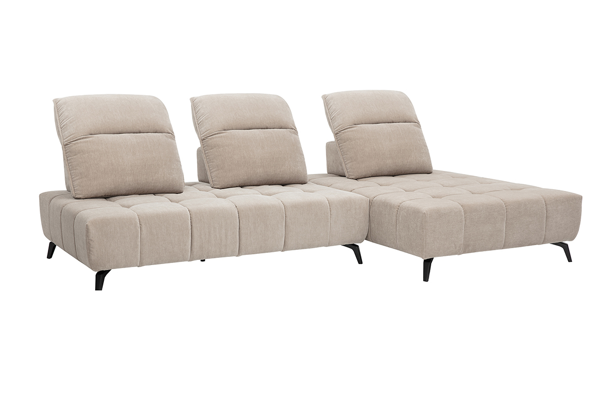 Canap� modulable 4 places avec t�ti�res ajustables en tissu effet velours taupe et m�tal noir OLMO