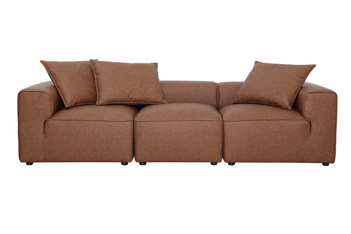 Canap� modulable 4 places en cuir marron FERGUS