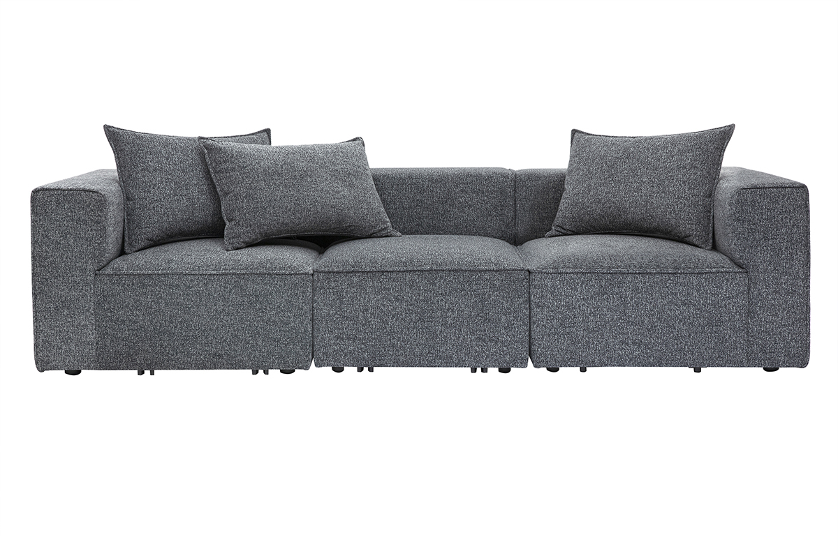 Canap modulable 4 places en tissu chin gris fonc KERRY