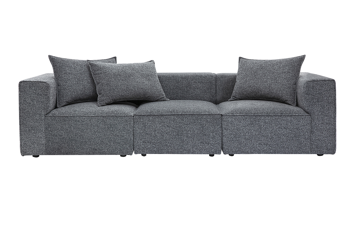Canap modulable 4 places en tissu chin gris fonc KERRY