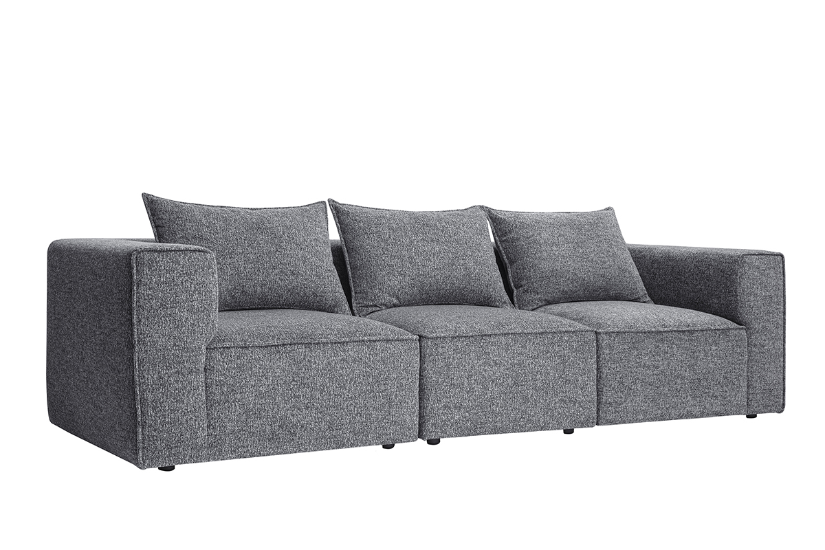 Canap modulable 4 places en tissu chin gris fonc KERRY