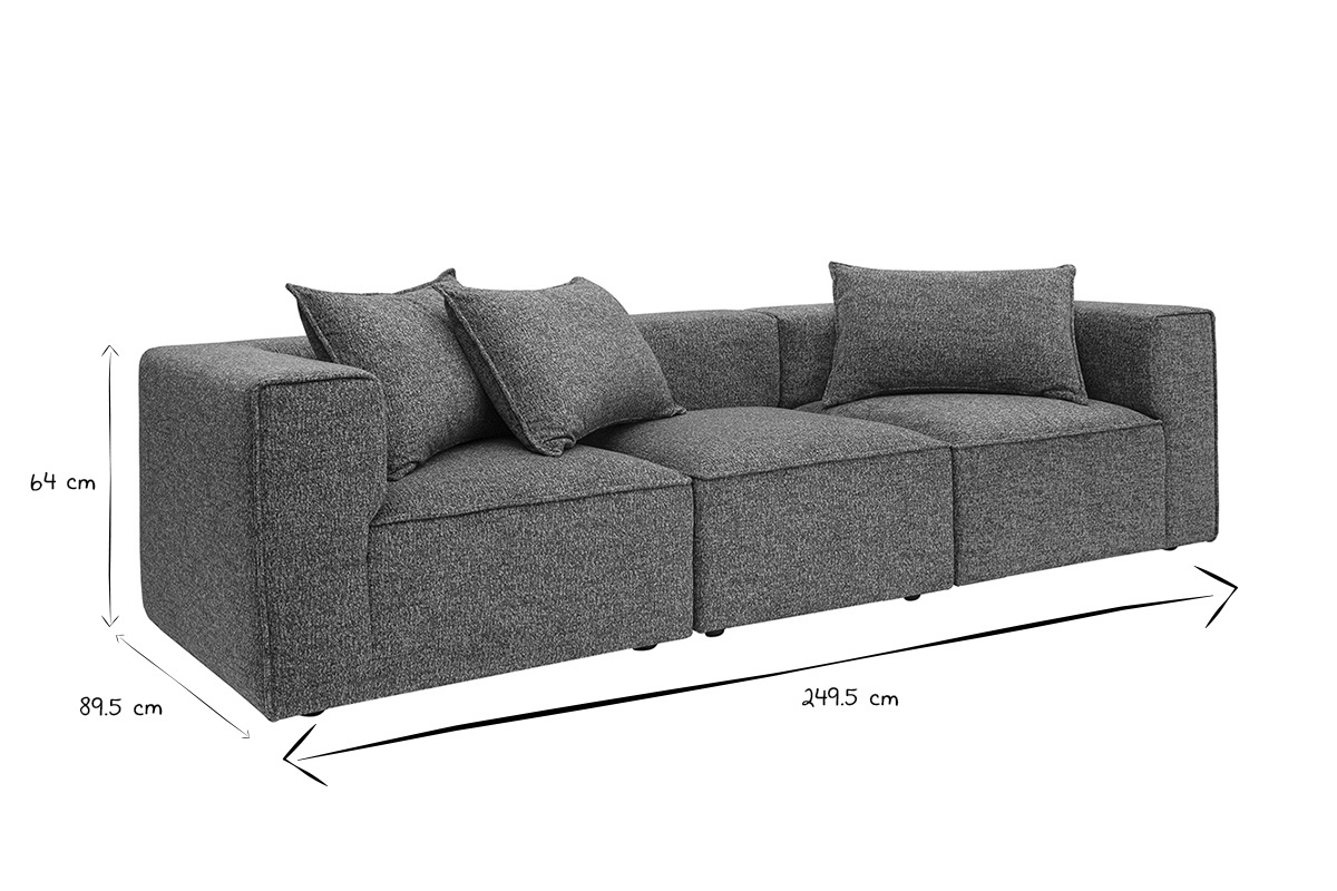 Canap modulable 4 places en tissu chin gris fonc KERRY