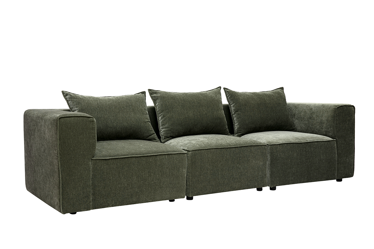 Canap� modulable 4 places en tissu effet velours vert kaki KERRY