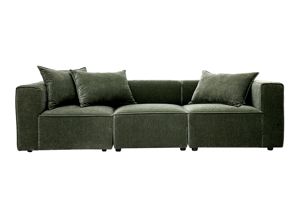 Canap� modulable 4 places en tissu effet velours vert kaki KERRY