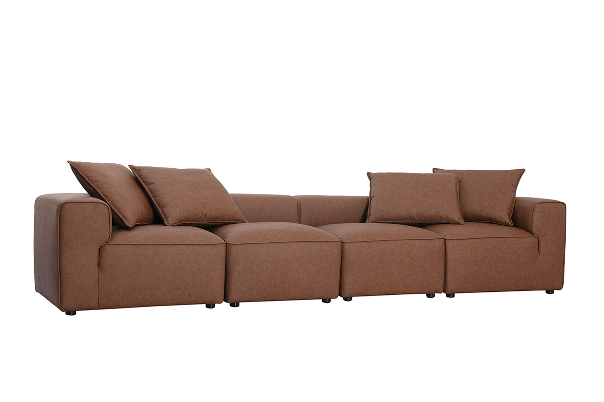 Canap� modulable 5 places en cuir marron FERGUS
