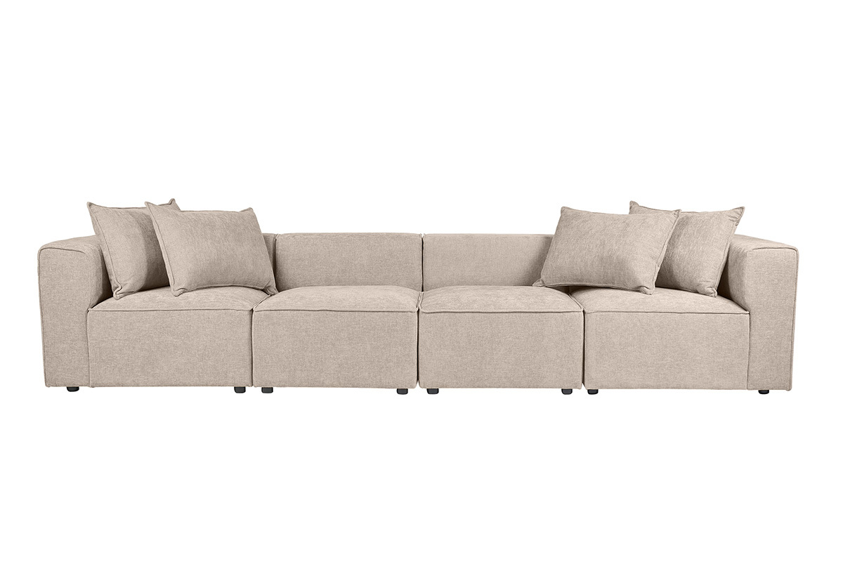 Canap� modulable 5 places en tissu effet velours textur� beige KERRY