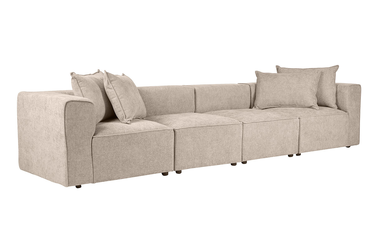Canap� modulable 5 places en tissu effet velours textur� beige KERRY