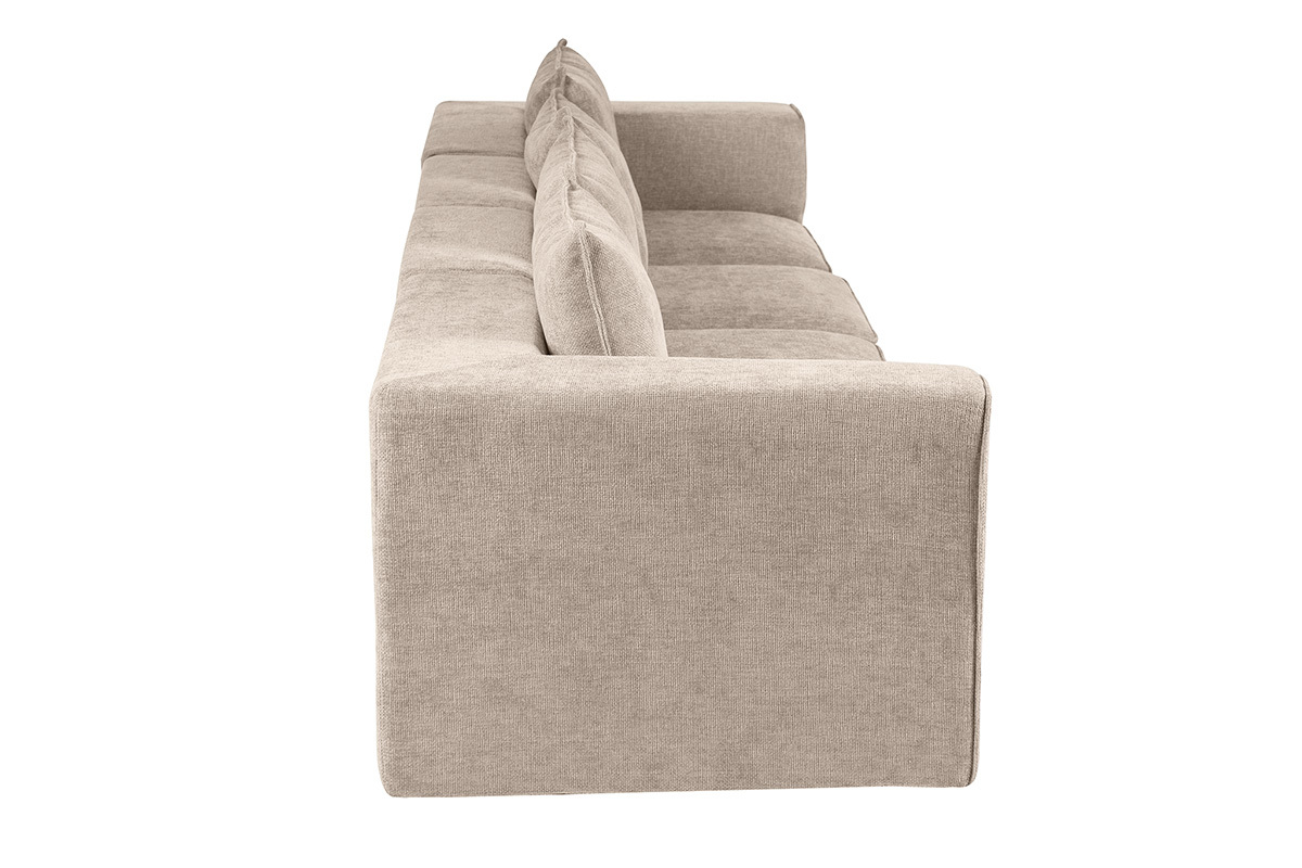 Canap� modulable 5 places en tissu effet velours textur� beige KERRY