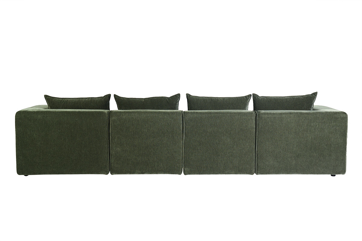 Canap� modulable 5 places en tissu effet velours vert kaki KERRY