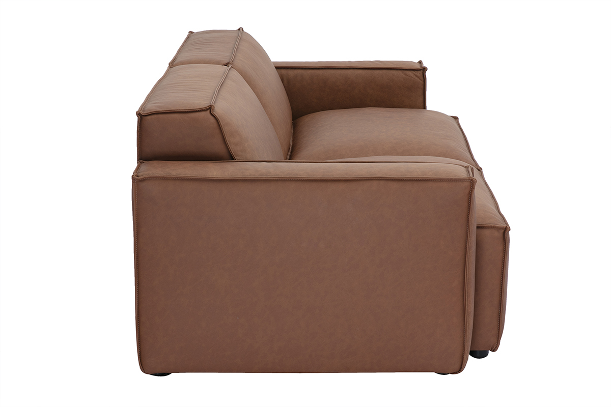 Canap modulable vintage 3 places en cuir marron SPLIT