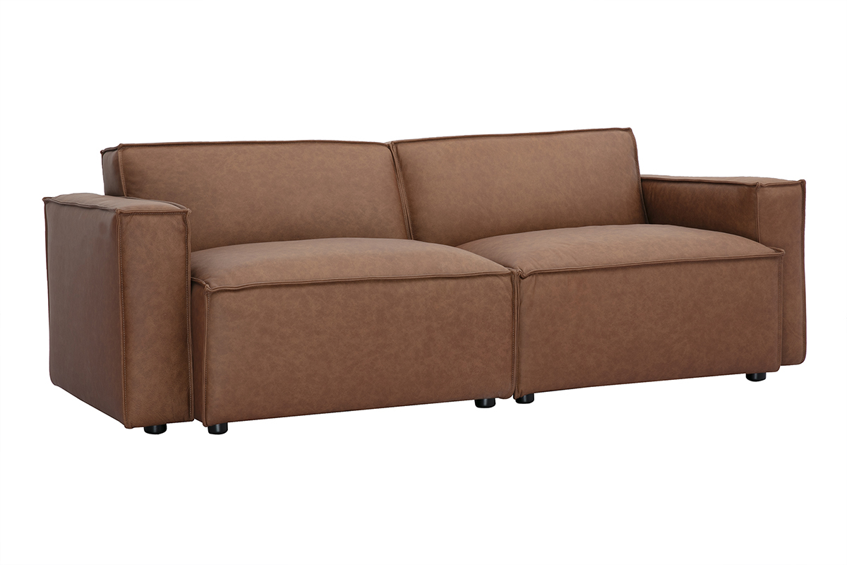 Canap modulable vintage 3 places en cuir marron SPLIT