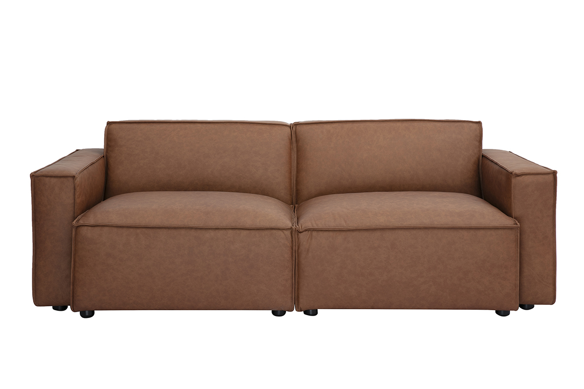 Canap modulable vintage 3 places en cuir marron SPLIT