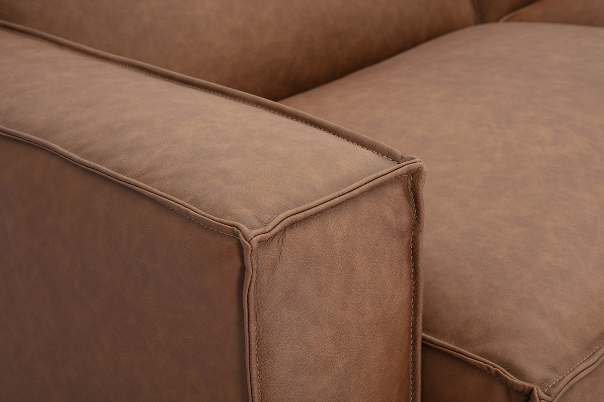 Canap modulable vintage 3 places en cuir marron SPLIT