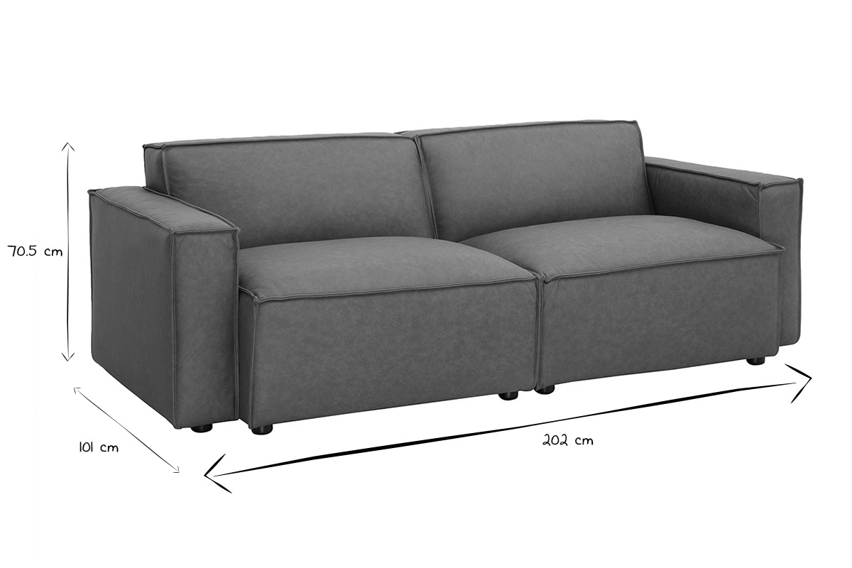 Canap modulable vintage 3 places en cuir marron SPLIT
