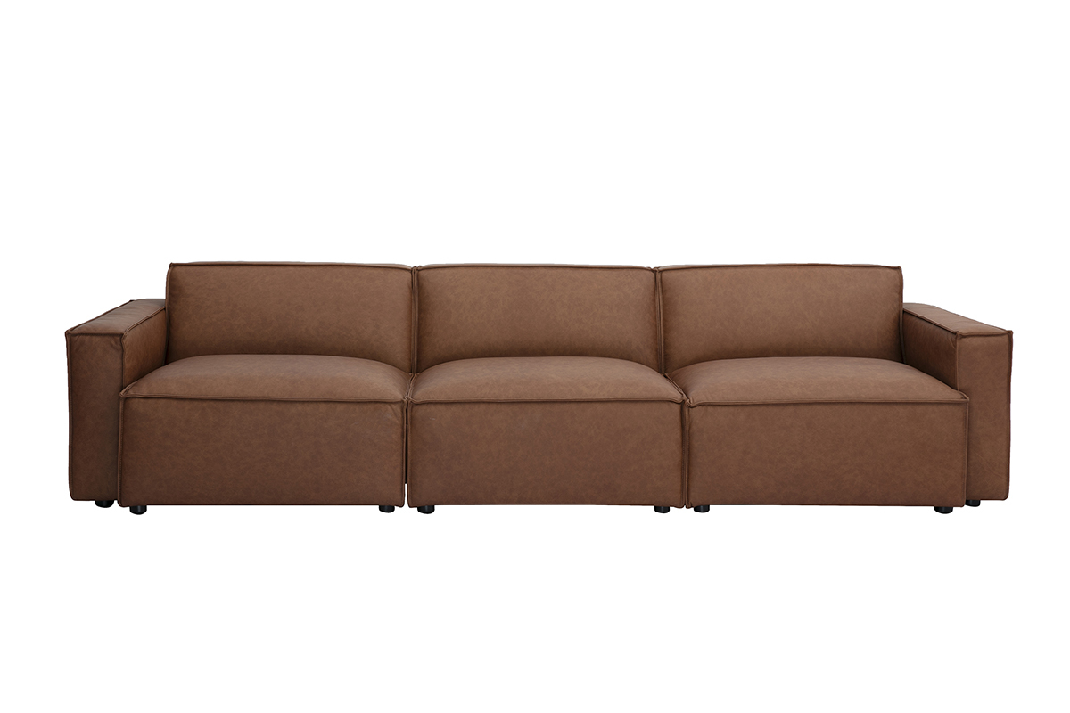 Canap modulable vintage 4 places en cuir marron SPLIT