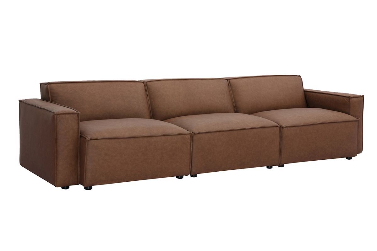 Canap modulable vintage 4 places en cuir marron SPLIT