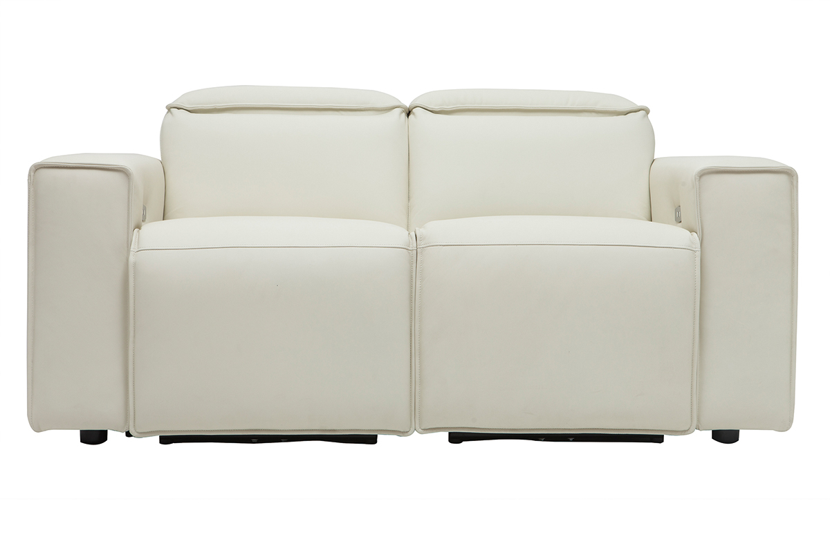 Canap� relax �lectrique en cuir blanc cass� avec t�ti�res ajustables RUIZ - cuir de vache
