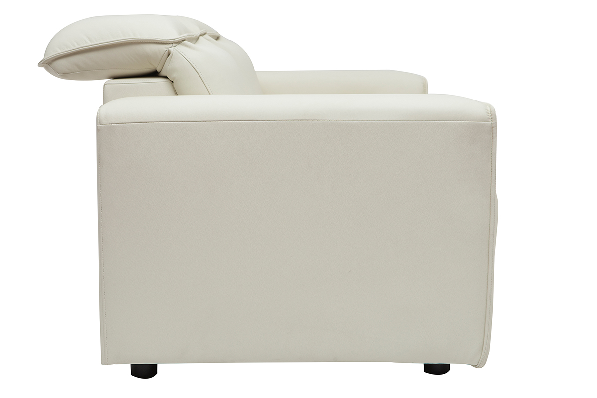 Canap� relax �lectrique en cuir blanc cass� avec t�ti�res ajustables RUIZ - cuir de vache