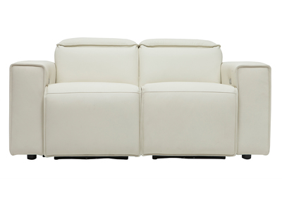 Canap&eacute; relax &eacute;lectrique en cuir blanc cass&eacute; avec t&ecirc;ti&egrave;res ajustables RUIZ - cuir de vache